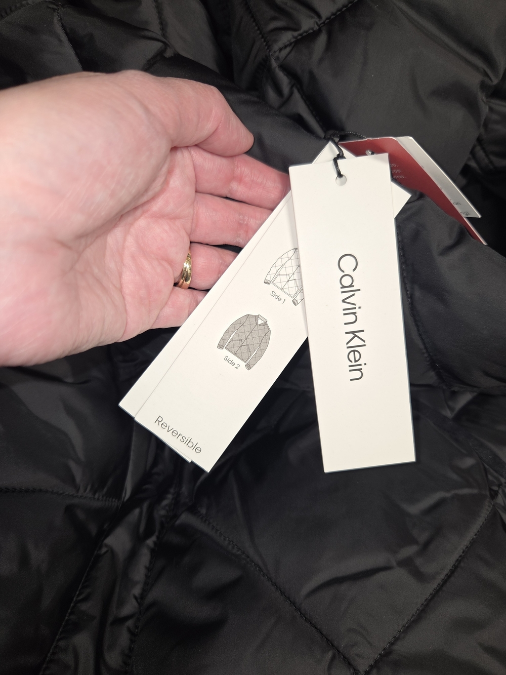 Calvin Klein Reversible Quilted Bomber Jacket in Black and Gray Camo - Picture 6 of 8